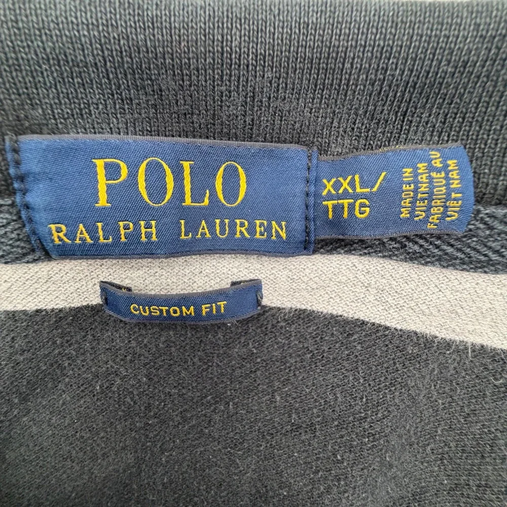 Polo Ralph Lauren Mens XXL‎ Custom Fit Striped Polo Shirt Black Grey Rugby Pony